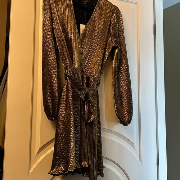 slim fit dress slacks Gold Sequin Draped Bardot Mini Dress by Chloe Lewis main image 1
